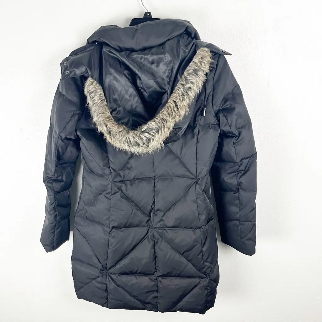 KENNETH COLE Black Down Feather Filled Faux Fur Hoodie Puffer Trench Coat Medium - Image 8