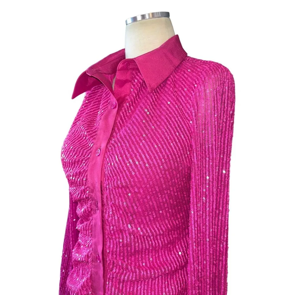 In The Mood For Love Lina Sequin Shirt Dress in Fuchsia Medium New ITMFL - Image 6