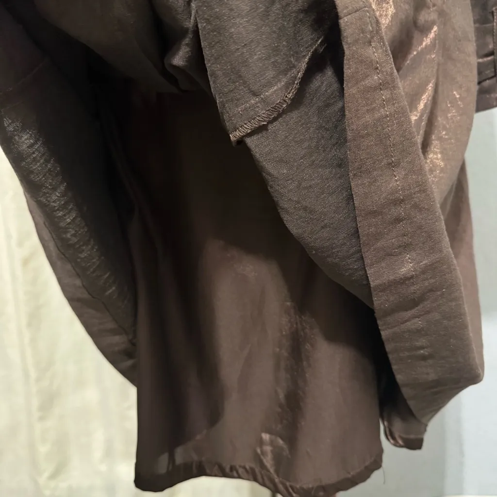 Jolt Women Brown Linen Blend Elegant‎ Lined Lightweight Trench Coat Jacket Sz L - Image 11