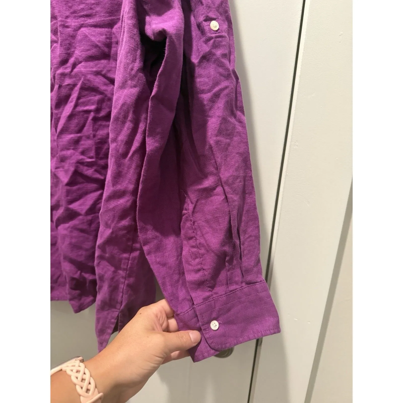 Lauren Ralph Lauren Blouse Womens 2X Purple 100% Linen Roll Tab Sleeve Light - Image 5