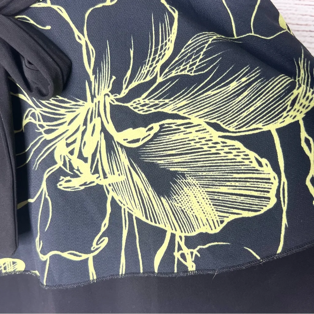 Vintage Y2K Black & Yellow Floral Layered Mini Skirt with Waist Tie Size Small - Image 4