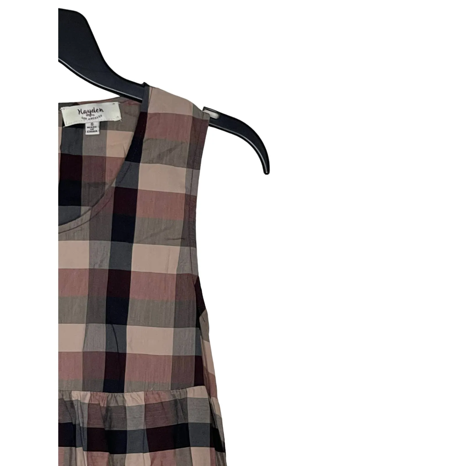 Hayden LA Women Dress Embroidered Floral Plaid Sleeveless‎ Multicolor Small Brown - Image 2