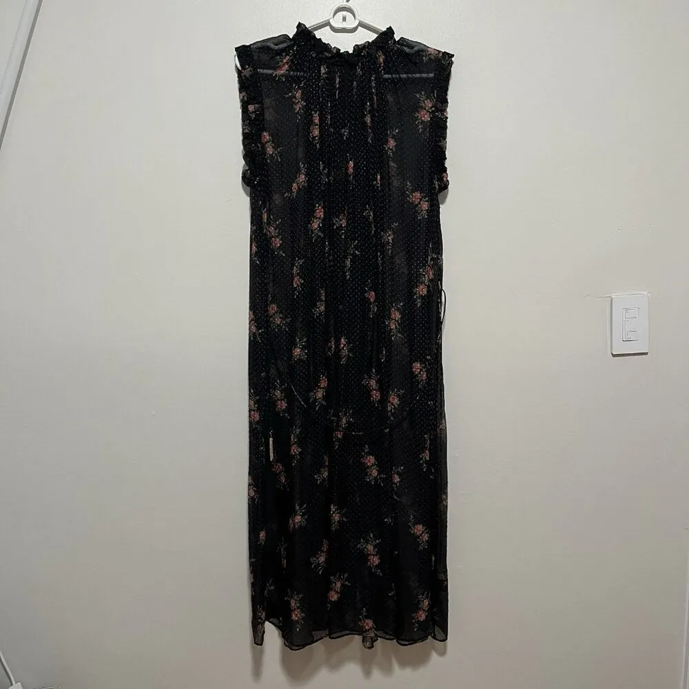 Zimmermann Folly Ruffle Neck Black Swiss Dot‎ Floral Midi Dress Size 1 - Image 2