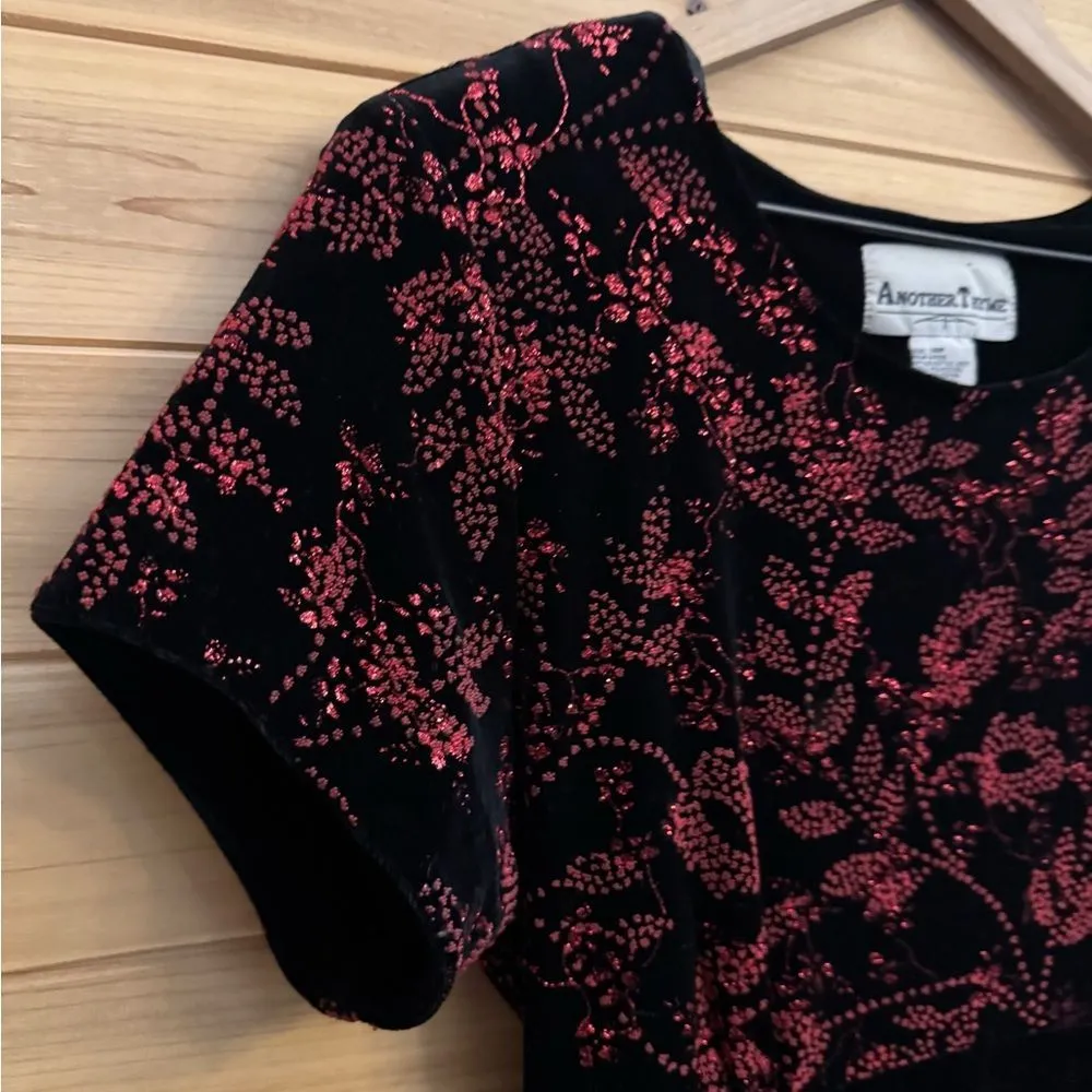 Another Thyme Size Large Maxi Velvet Dress Sparkly Red Floral Whimsigoth Black - Image 6