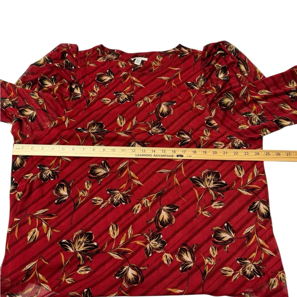 Red Floral Print Blouse Long Sleeve Boho Chic Fall Top - Image 8