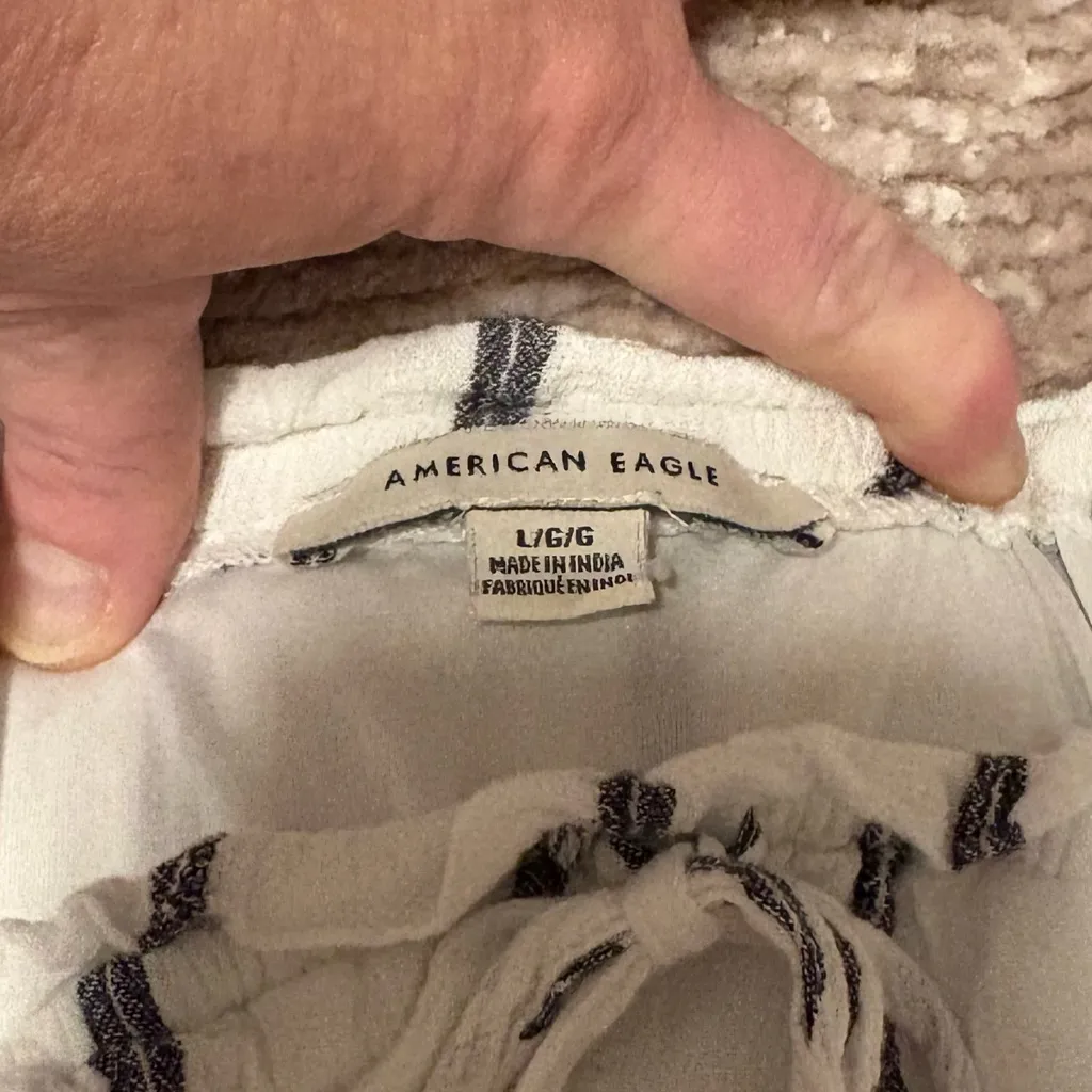 American Eagle Tiered Striped Dress Flowy Boho Tie Front Knee Length Black/White - Image 8