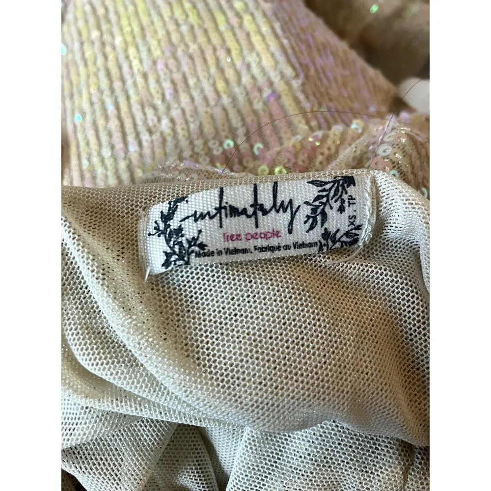 FREE PEOPLE Gold Rush Mini Dress Micro Sequin Cream Color Size XS SEXY COCKTAIL - Image 4