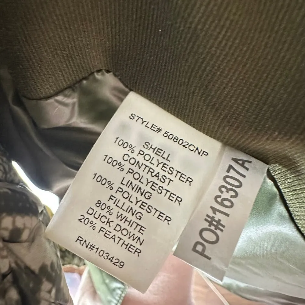 ANORAK NWT Green Gold Snakeskin Duck Down Blend Puffer Jacket Small - Image 9