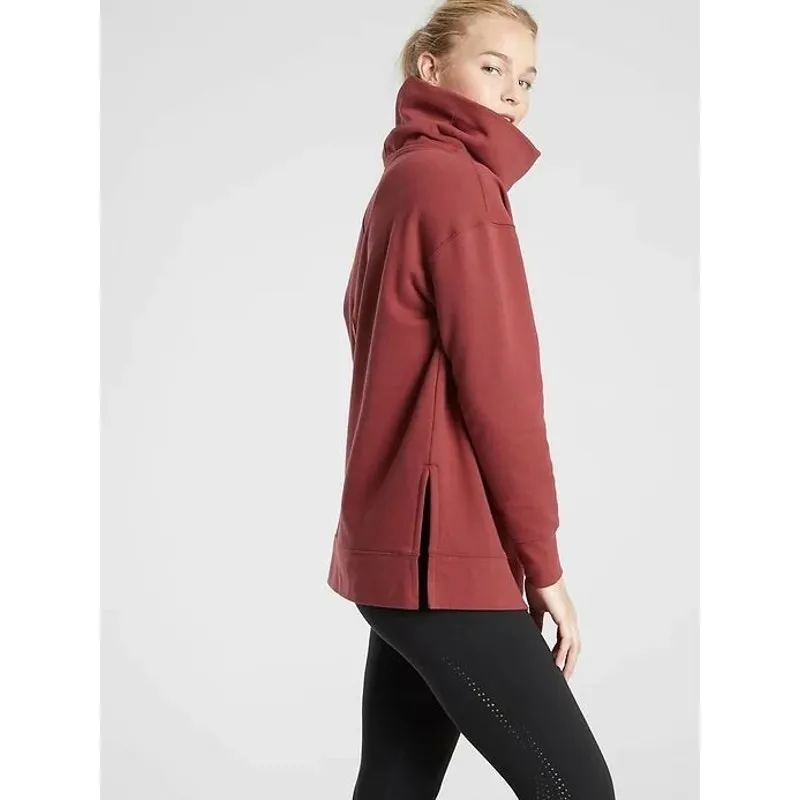 Athleta Funnel Neck Sweatshirt Top Maple Red Medium Sweats Side Slits Maroon - Image 2