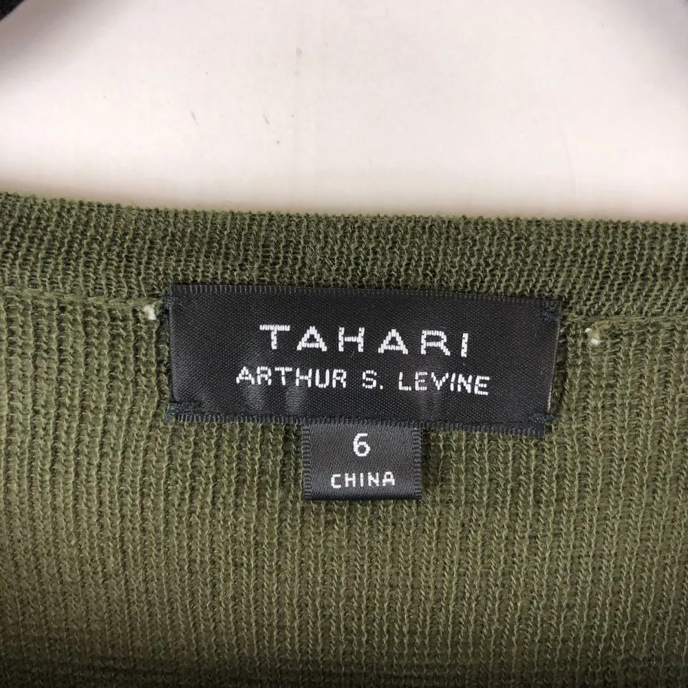 Tahari Arthur S Levine Sweater Shift Dress Ruffle Long Sleeve Thin Knit Green 6 - Image 3