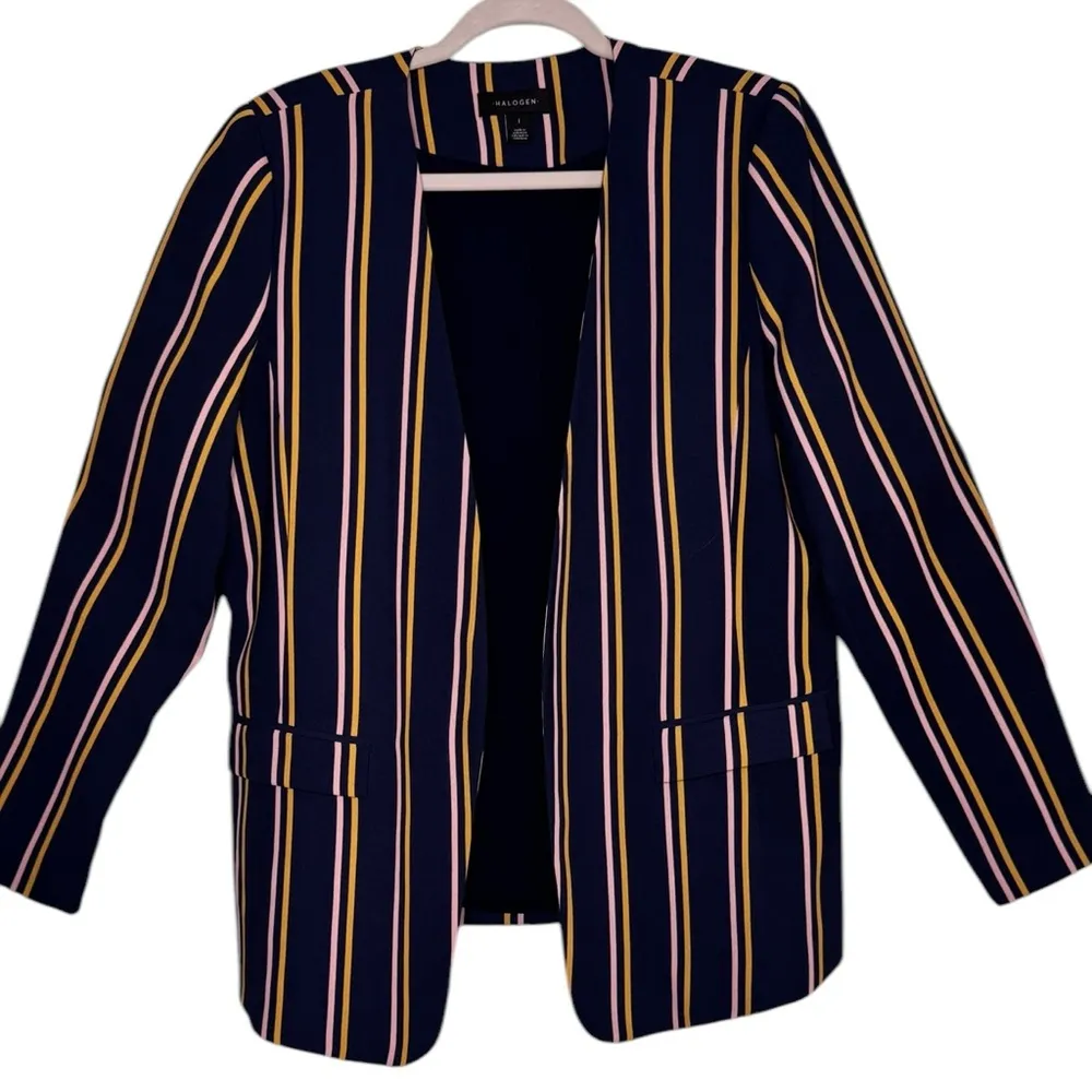 Halogen Yellow and Pink Stripped Navy Blazer from Halogen Size L - Image 2