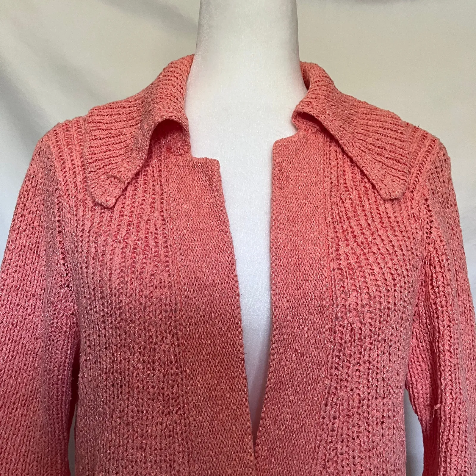 Vtg Y2K JH Collectibles Cardigan Womens Sweater XL Retro Wide Collar Preppy 90s Orange - Image 4