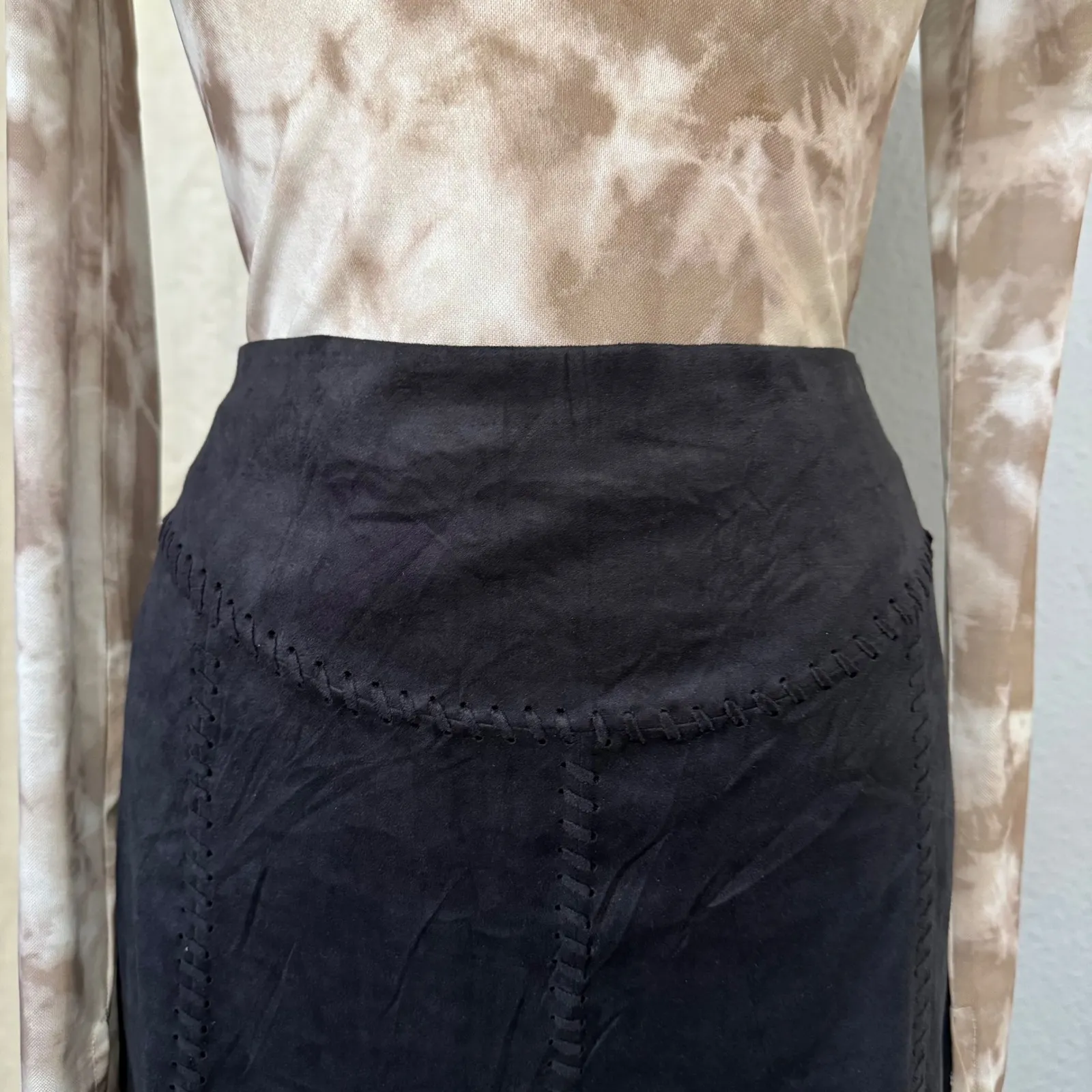 Liberty Garden Black Faux Suede Stitch Detail A - Image 2