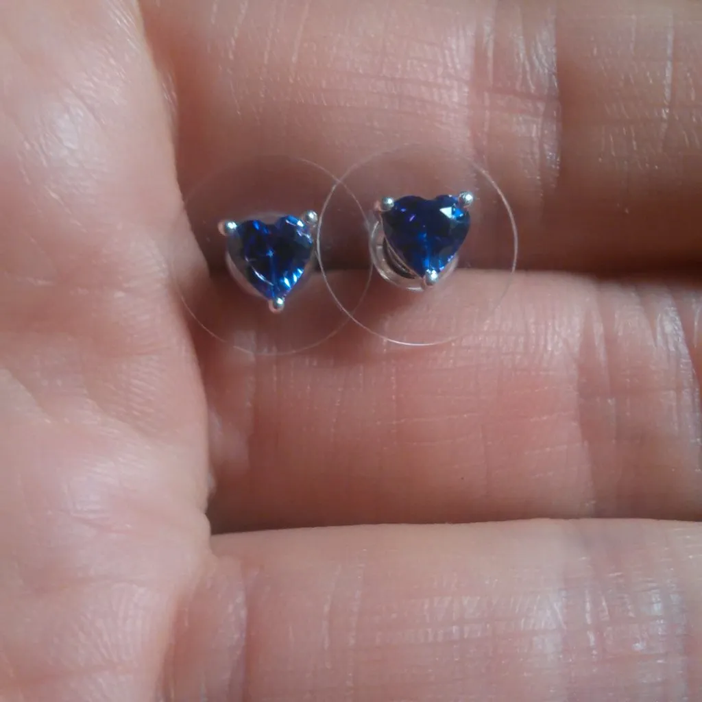 Purple Simulated Diamond Sterling Silver Heart Shaped Stud Earrings - Image 4