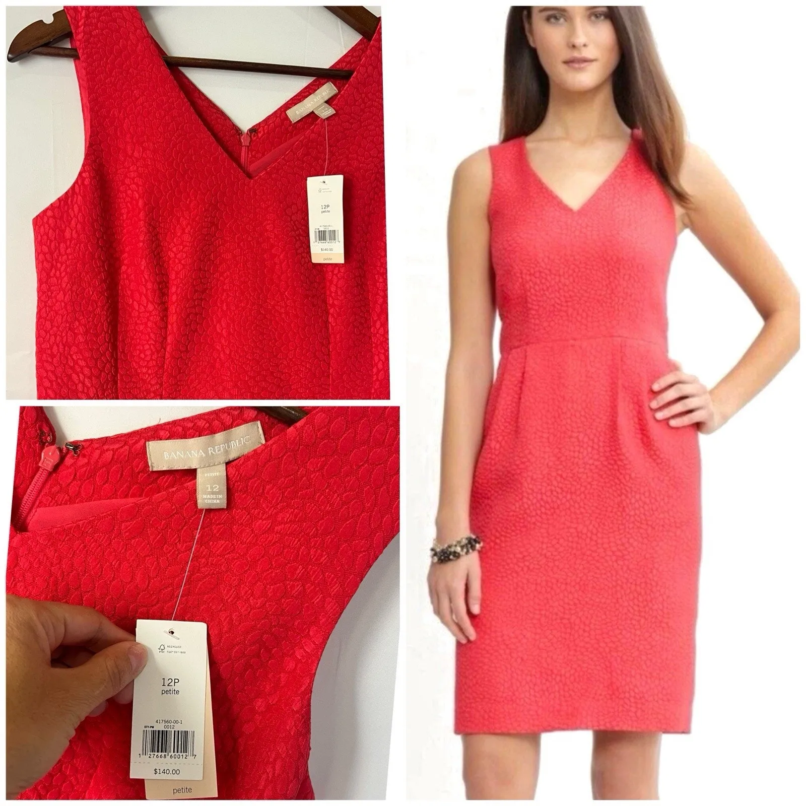Banana Republic Pink Vanessa V-Neck Sheath Dress Workwear Sz 12P - Image 3