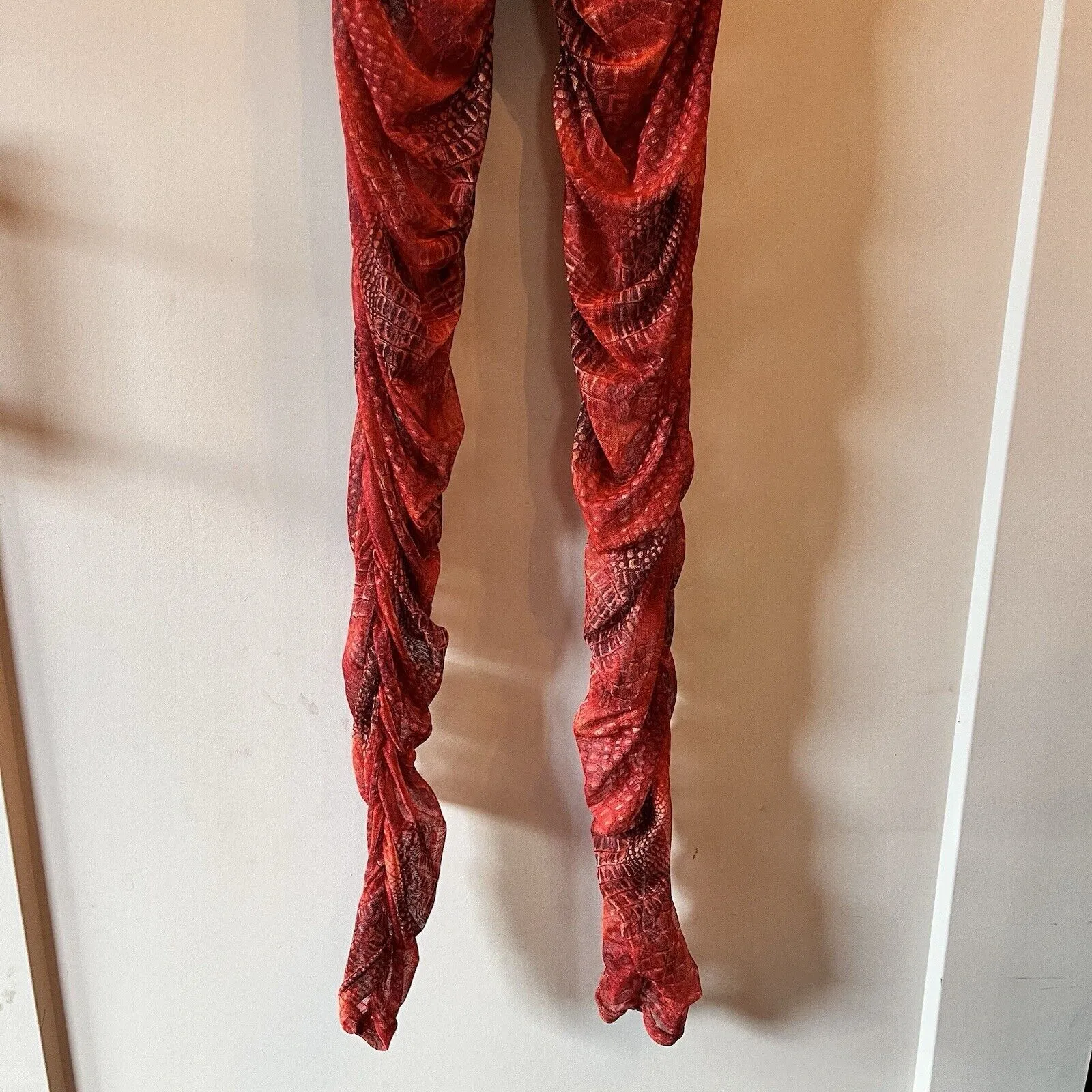 Prettylittlething Orange Croc Mesh Bardot Ruched Jumpsuit Size 8 EUC - Image 11