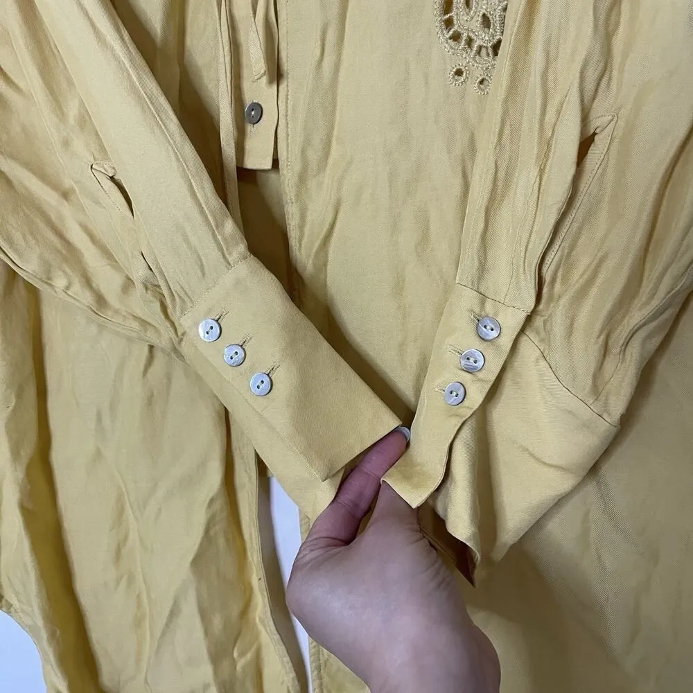 Capsule & OTHER STORIES Embroidered Cotton Blend yellow tie waist blouse US 4 - Image 7