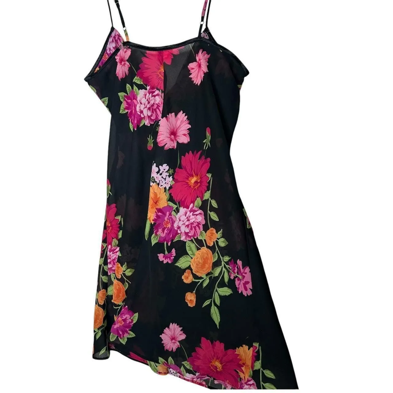 Vintage 90s 1990s y2k 2000s Black and pink floral mini slip dress - Image 3
