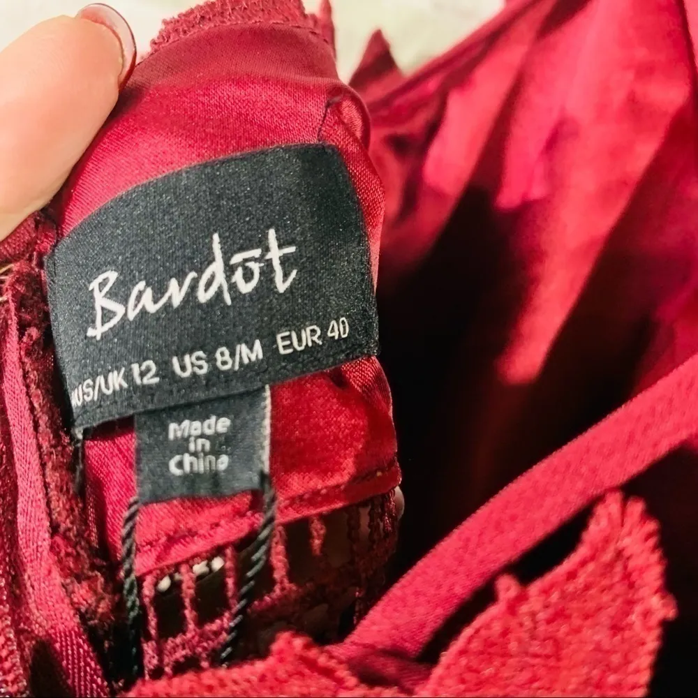 Bardot NWT Gemma Lace Sheath Burgundy Halter Dress Size 8 - Image 12