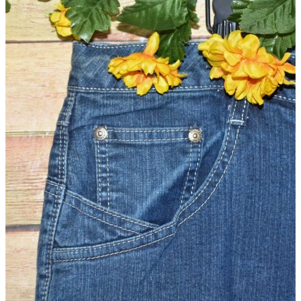 Cos Jeans Blue Denim Jeans Plus Size 22W Embroidered Boot Cut Stretch Western - Image 3