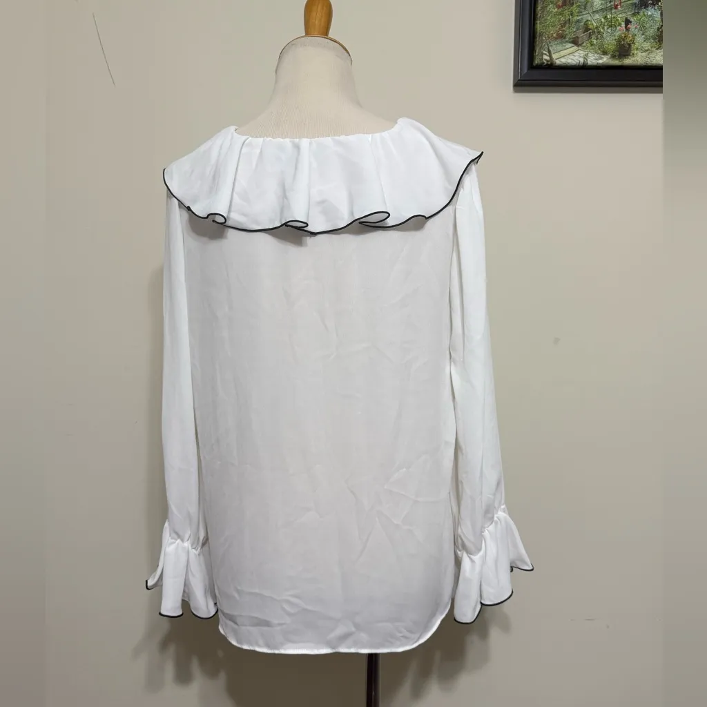 Zara Blouse Ruffle Trim V-Neck Off-White Color Lightweight Semi-Sheer Top Size M - Image 5