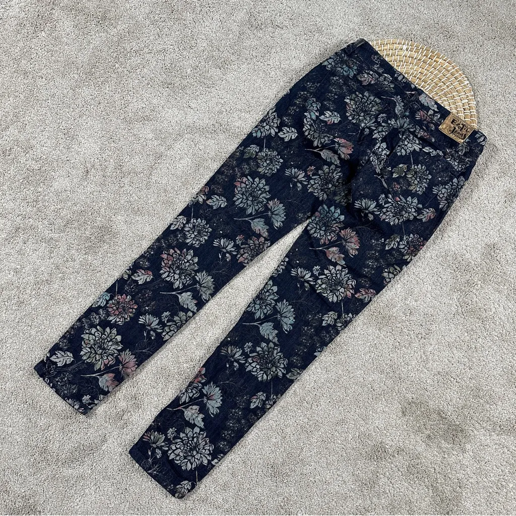 Desigual Women’s Navy Floral Skinny Leg Jeans Mid Rise Artsy Boho Art to Wear 28 - Image 7