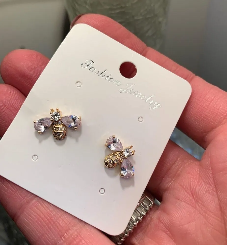 Beautiful GOLD PLATED Zircon crystals Bee earrings - Image 3