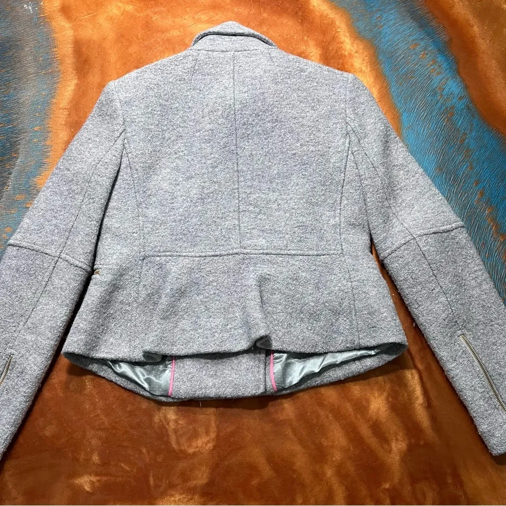 BR Banana Republic Gray Wool Blend Moto Jacket lined gold Hardwear small - Image 5