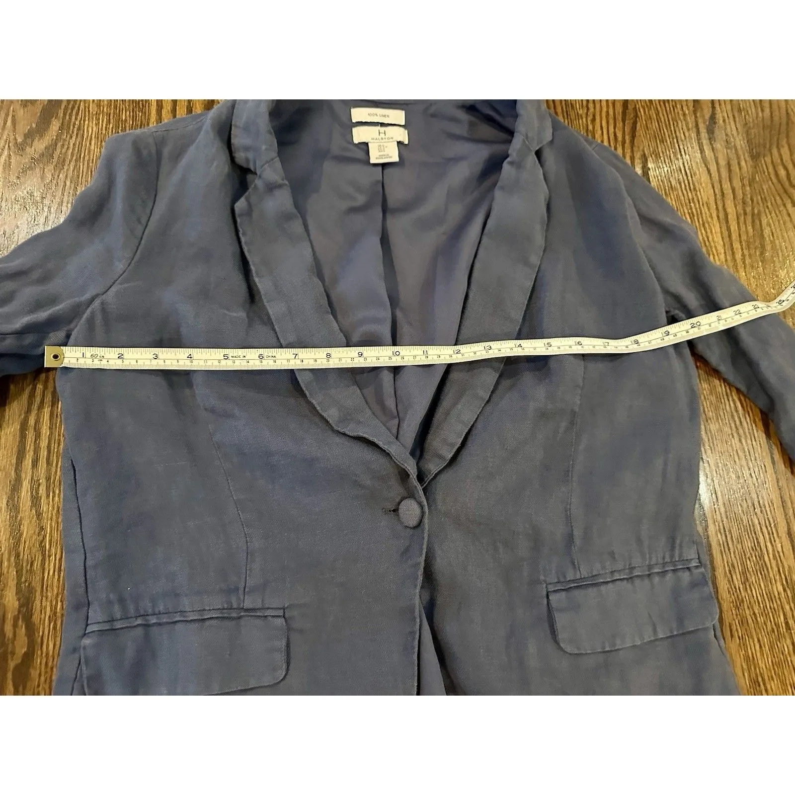 H Halston 100% Linen Blue Blazer Size S Jacket Preppy Country Club Fall Work EUC - Image 6