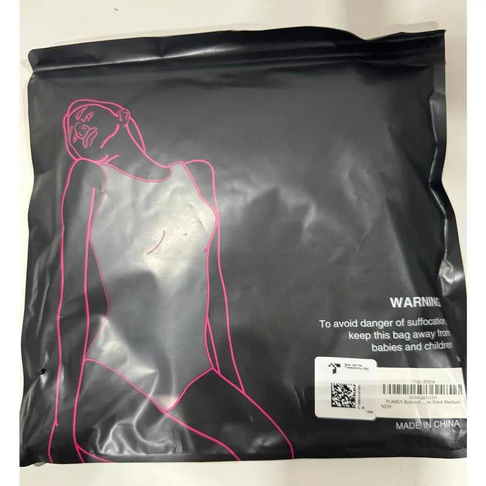 PUMIEY Women's V Neck Short Sleeve Bodysuit Sexy Tops Sharp Collection Black Size M - Image 3