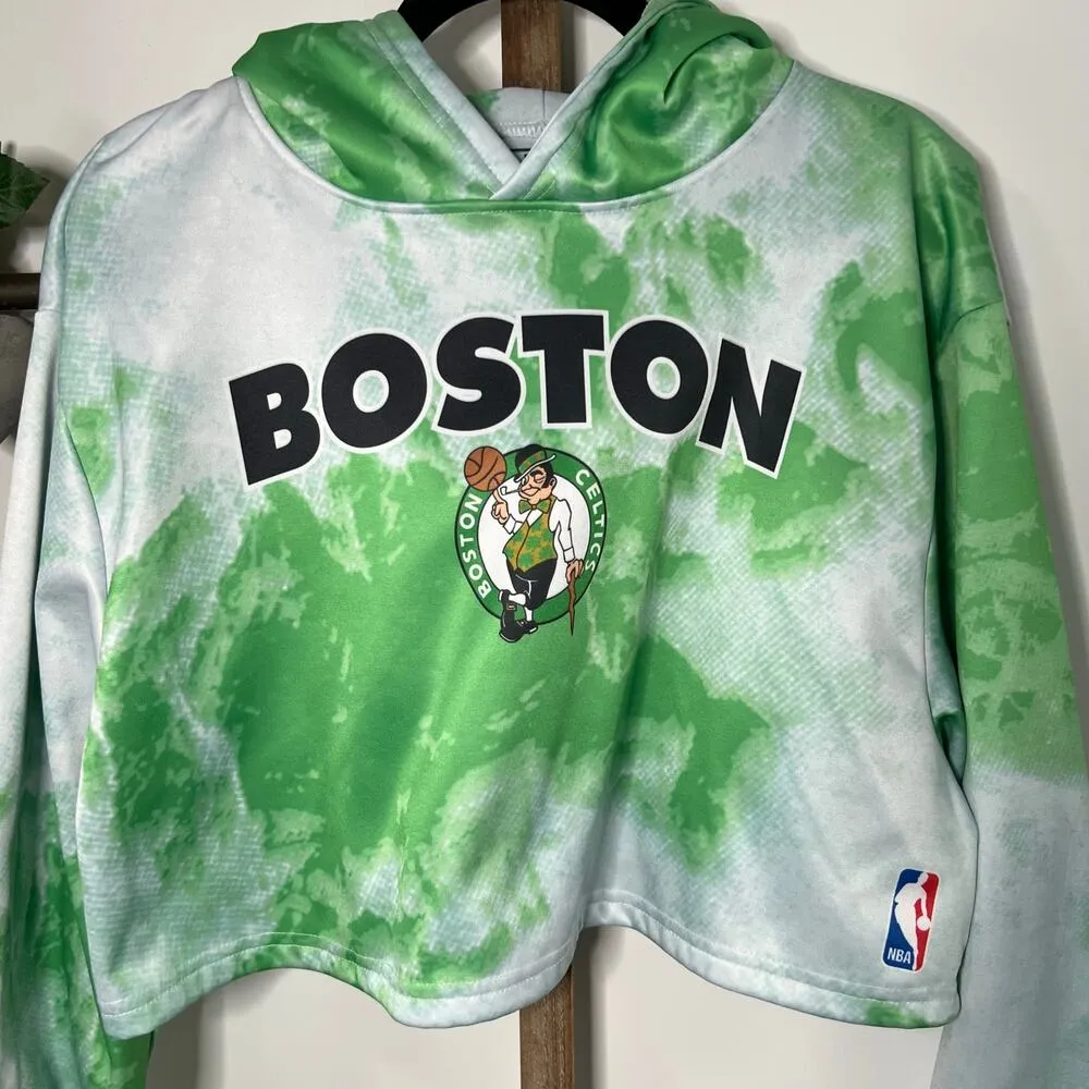 Fisll Tie Dye Boston Celtics Crop Pullover‎ Hoodie Sweatshirt Size Large - Image 3