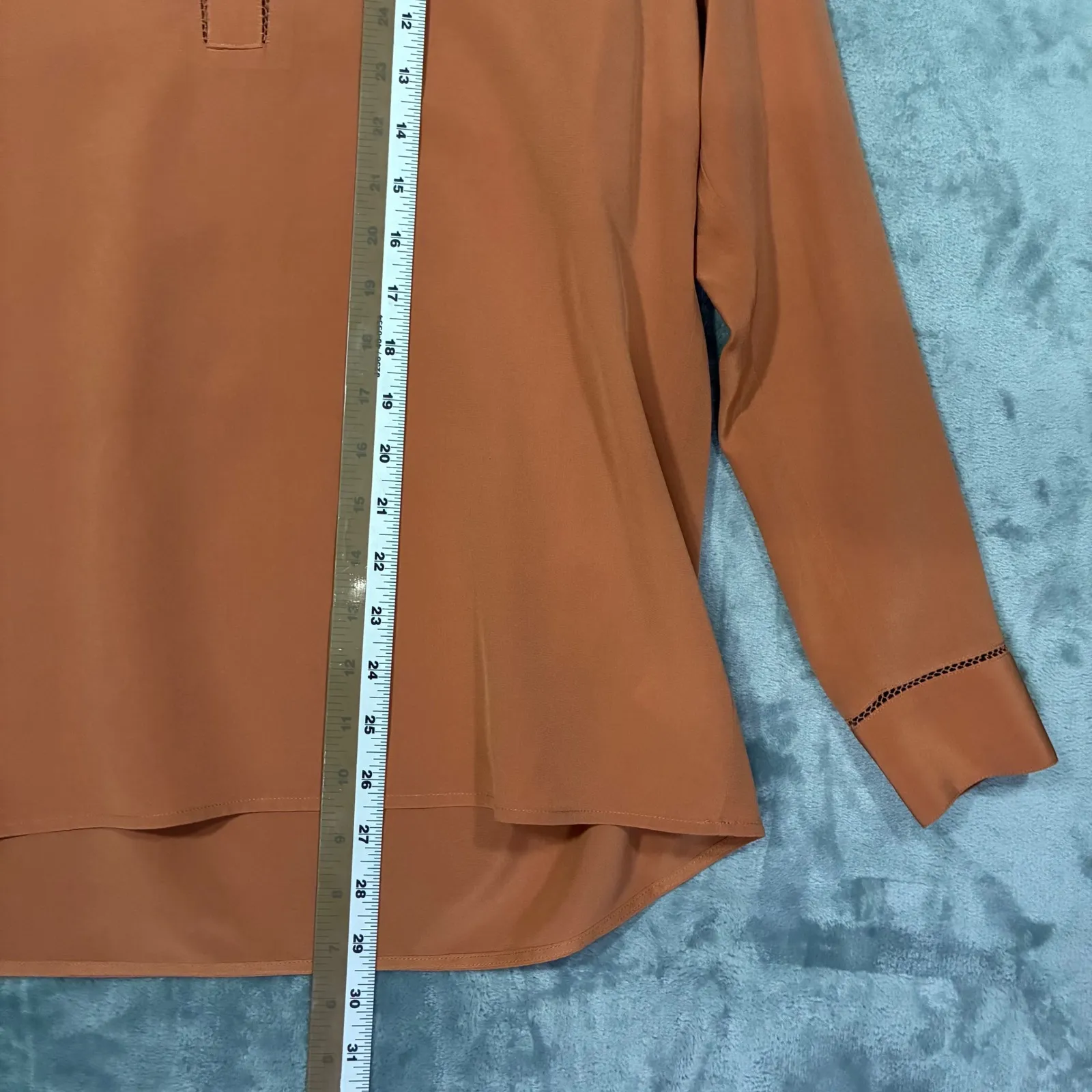 EUC Vince Silk Tunic Blouse Top V Neck Long Sleeve Women's S Burnt Orange - Image 10