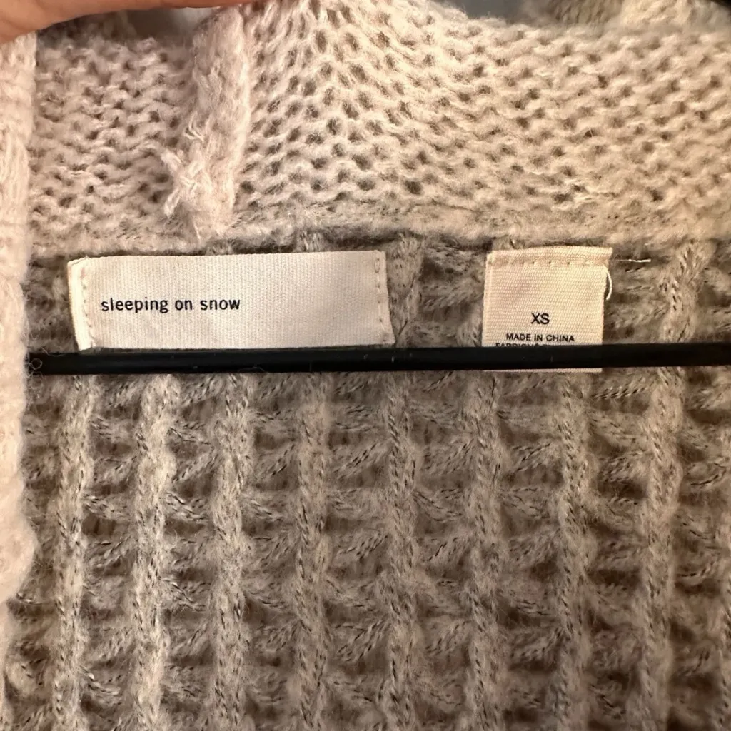 Sleeping On Snow Hooded Open Front Chunky Knit Cardigan Coatigan XS Beige Tan - Image 6