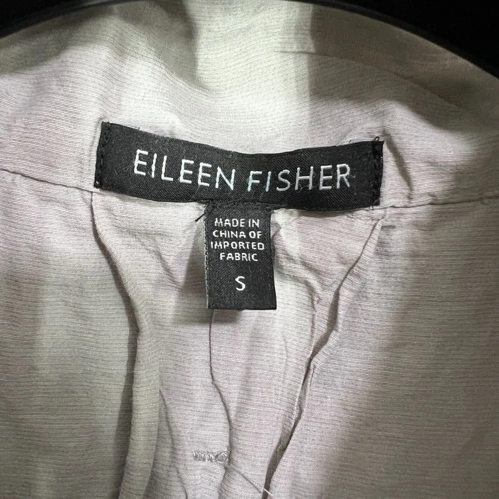 Eileen Fisher Rumpled Hooded‎ Jacket Cotton Metallic Lightweight Small Gray Snap - Image 4