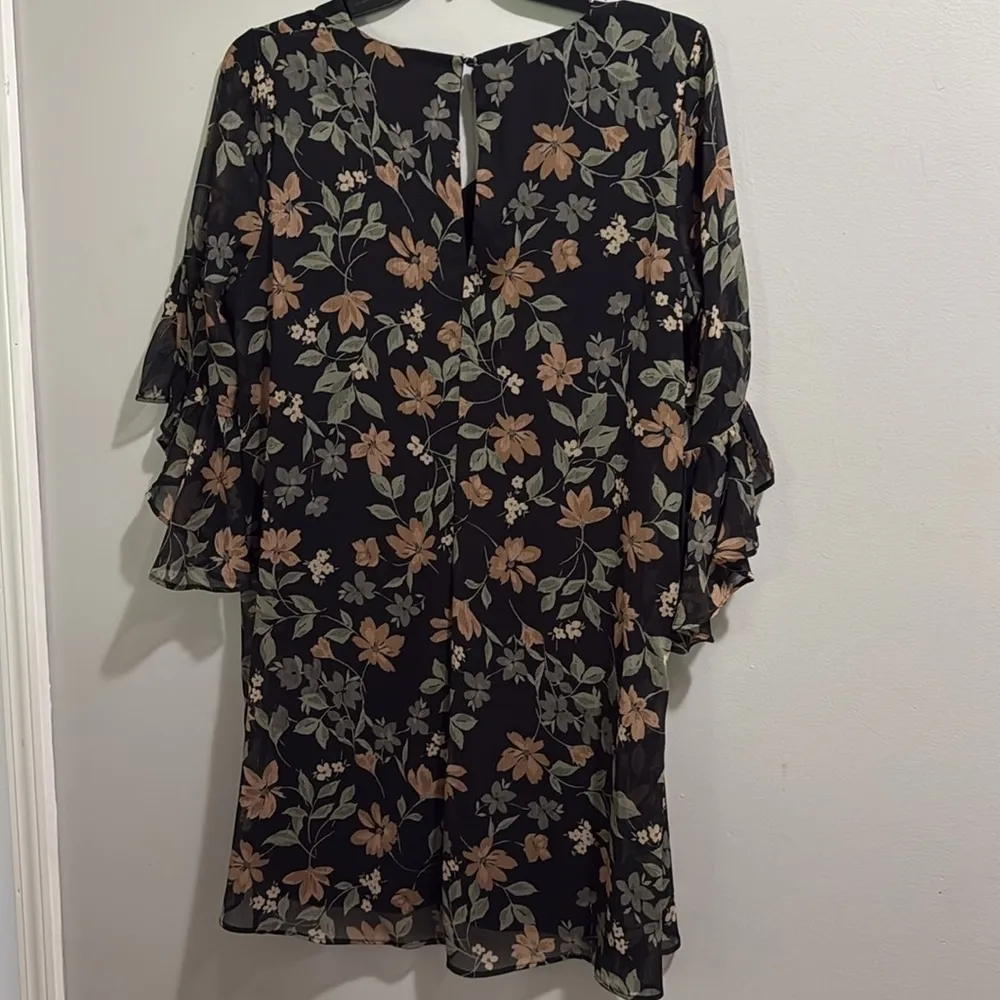 Calvin Klein Midi Black Floral Ruffled Sleeve Dress Sz 14 - Image 6