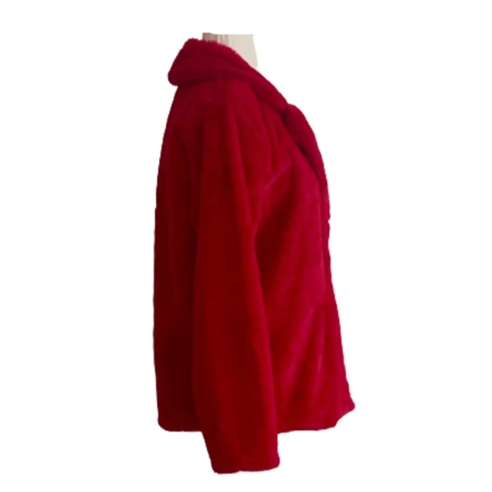 Melissa Paige Coat Faux Fur Red Soft Warm Holiday Teddy Jacket Size Small - Image 4