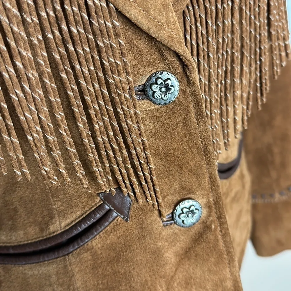 Cripple Creek Western Fringe Leather Jacket Brown Size M - Image 5