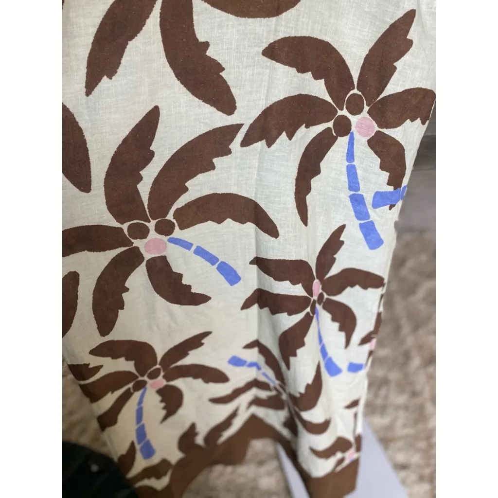 ZARA  Linen Maxi Dress Brown White Palm Leaf Resortwear Boho Beach Summer Vaca XS - Image 4