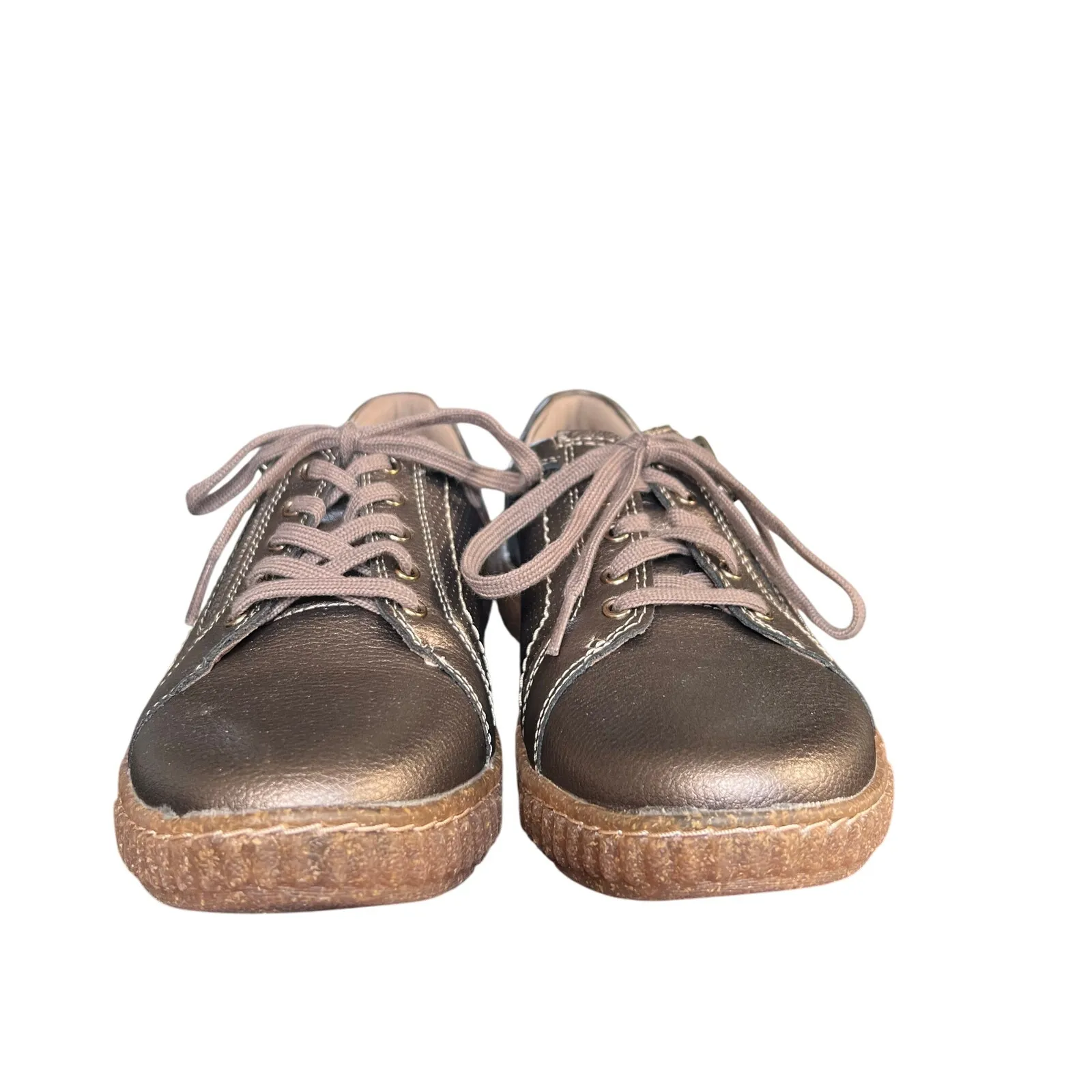 Clarks Caroline Janna Bronze Metallic Leather Sneakers Size 7 Wide - Image 2