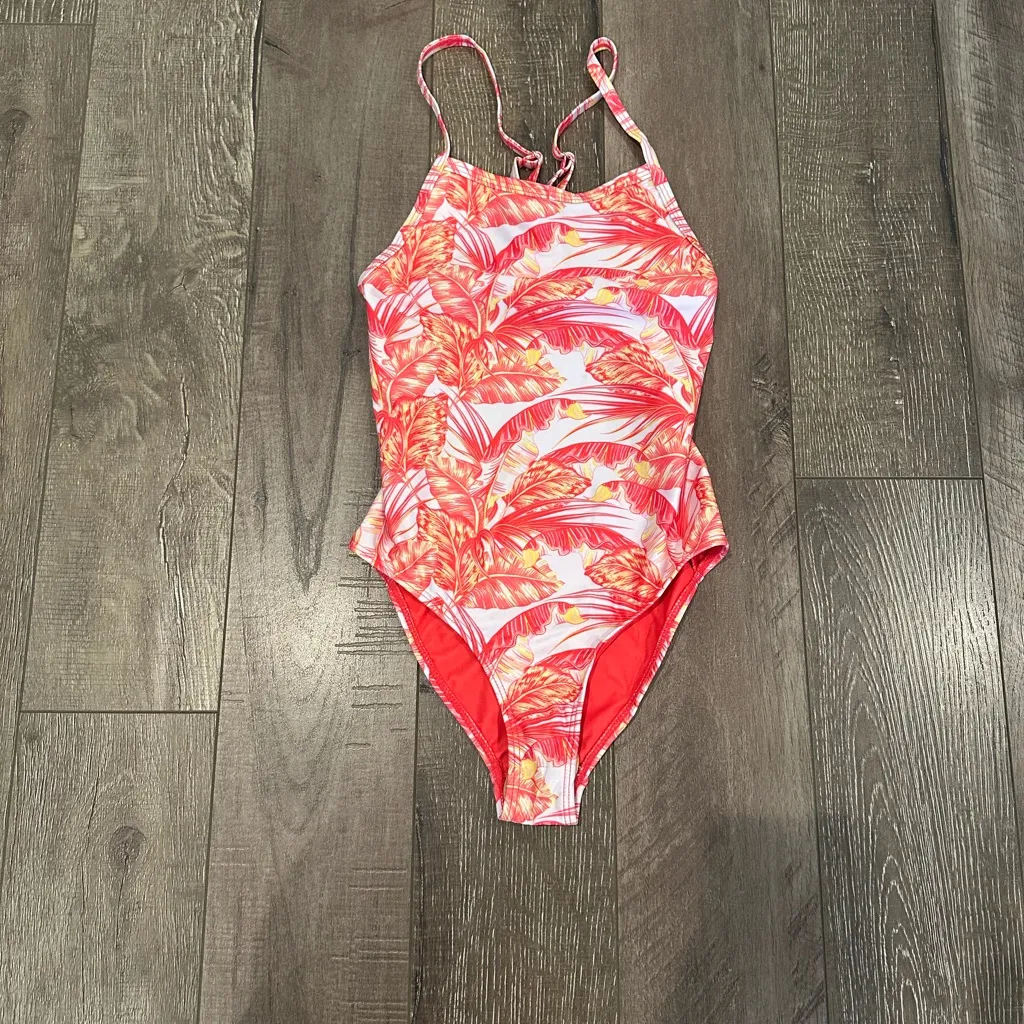 Pink Patterned Women's One Piece Swimsuit Red Size 28 - Image 4
