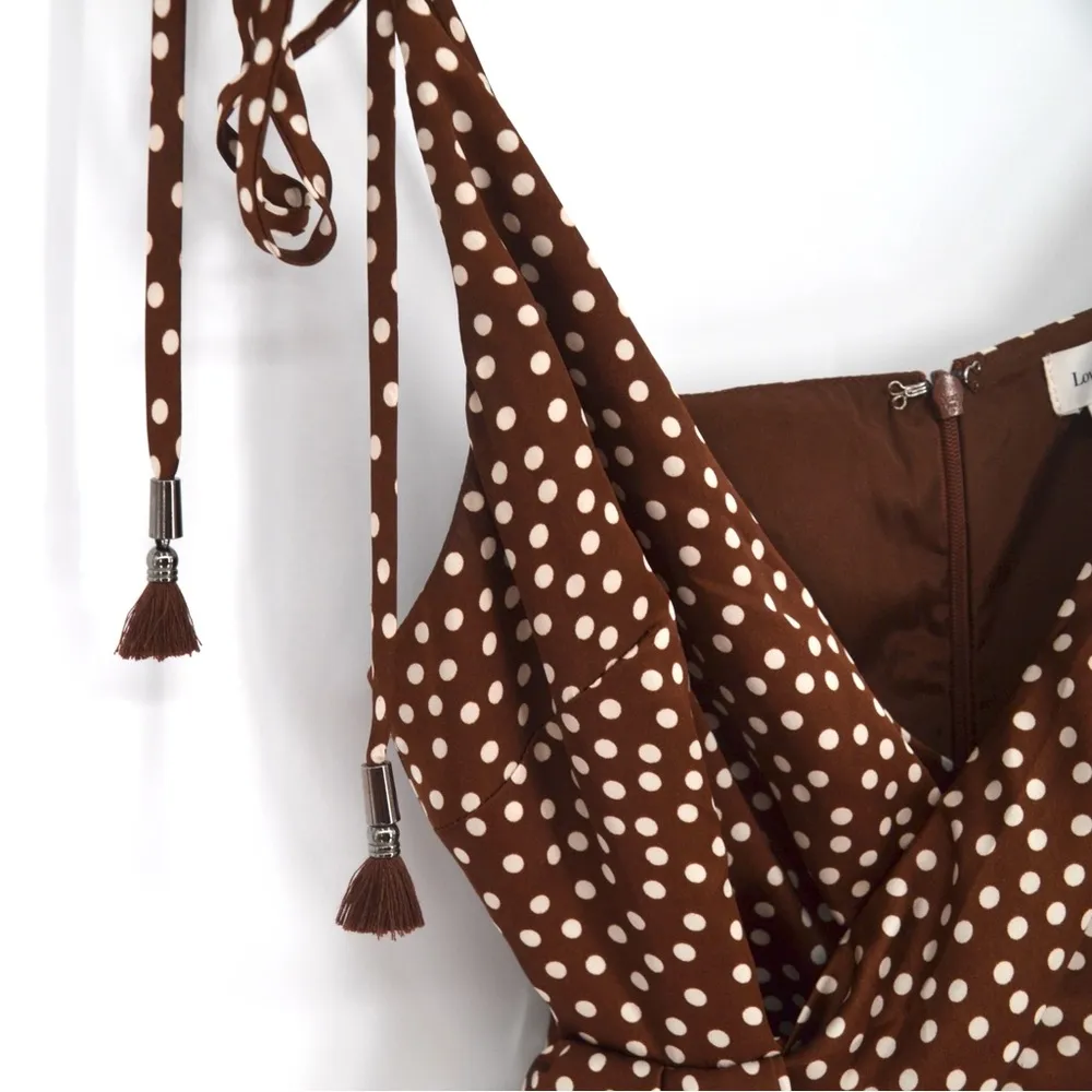 Lovers and Friends Nelly Draped Mini Dress Polka Dot Brown White Women's XS - Image 4