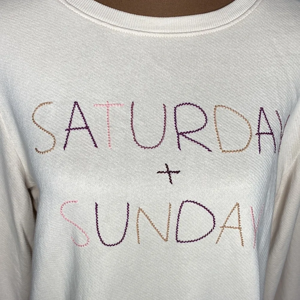 Loft embroidered Saturday + Sunday beige textured French terry sweatshirt size S - Image 7