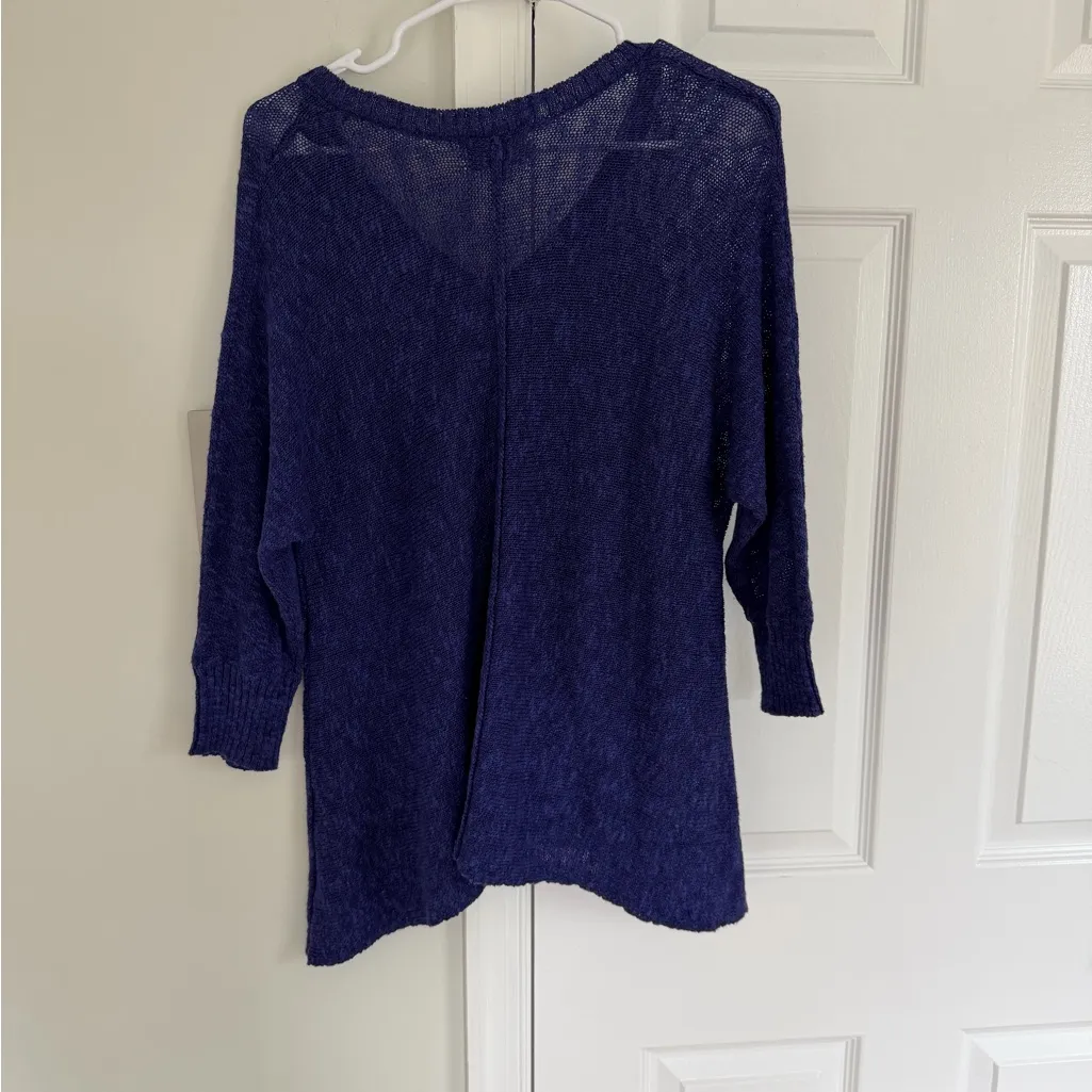 Habitat Pullover Sweater Linen Blend S Purple 3/4 Sleeve Open Knit Womens - Image 6