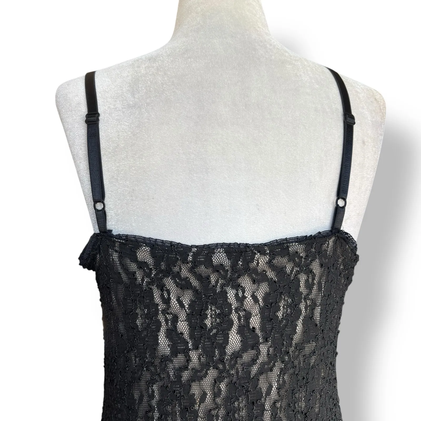 Vintage 90s Express Black Lace Slip Dress Nude Lined USA Made Medium Romantic - Image 6