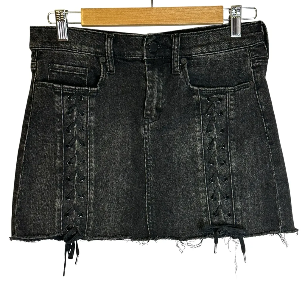 Blank NYC Mystique Denim Lace-Up Mini‎ Skirt Charcoal Gray/Black 26 #54L-0307 - Image 3