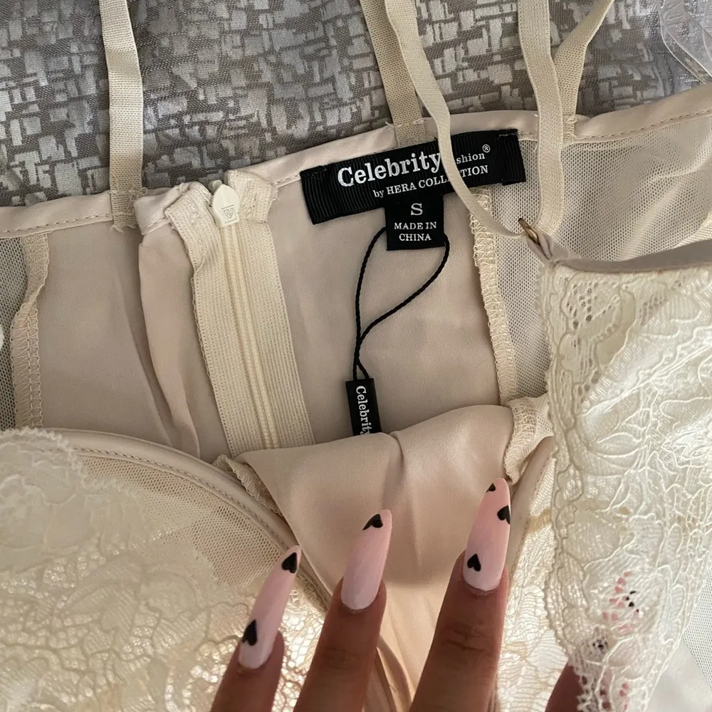 NEW "She's So Irresistible" Sexy Satin Cream Lingerie Intimate Wear Dress Sz S - Image 9