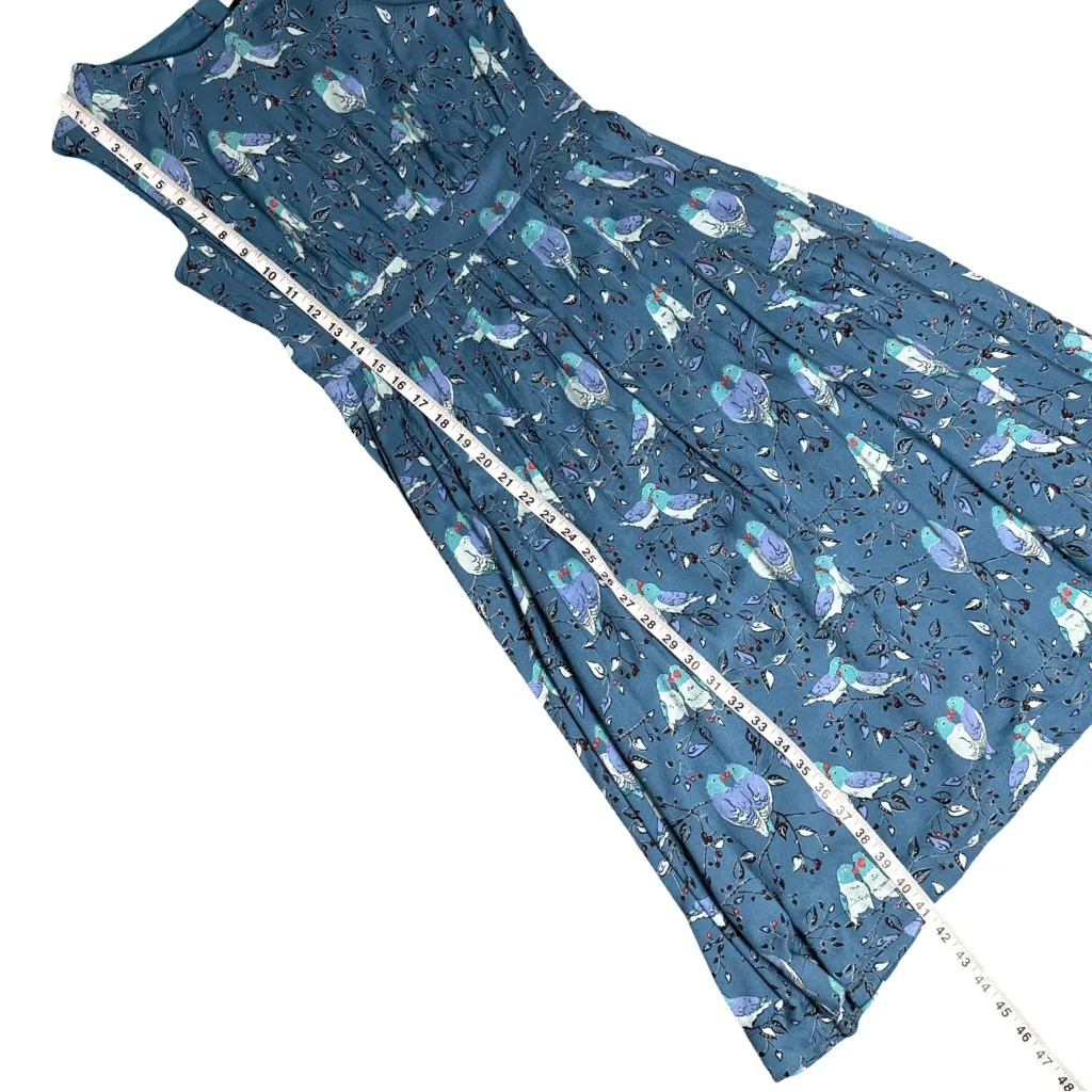 Emily and Fin Bird Print Sleeveless Midi Dress Blue XS - Image 14