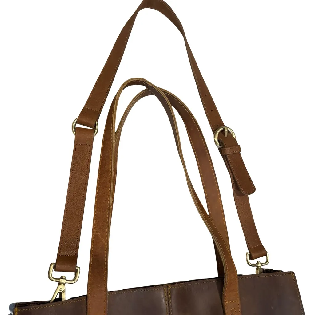 Le Papillon Large Brown Leather Tote - Image 14