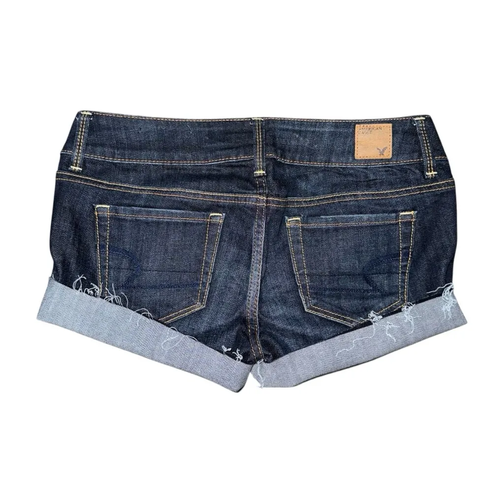 American Eagle Low Rise Micro Mini Dark Wash Denim Jean Shorts Sz 4 y2k vtg 2000 - Image 2