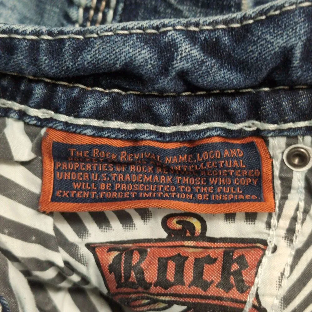 Rock Revival Blue Distressed Embroidered Rhinestone Agata Skinny Jeans Size 25 - Image 13